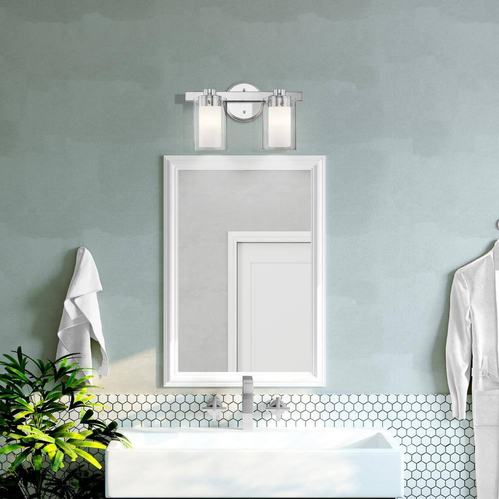 Sleek Sophistication Polished Chrome 2-Light Vanity with Double-Glass Effect
