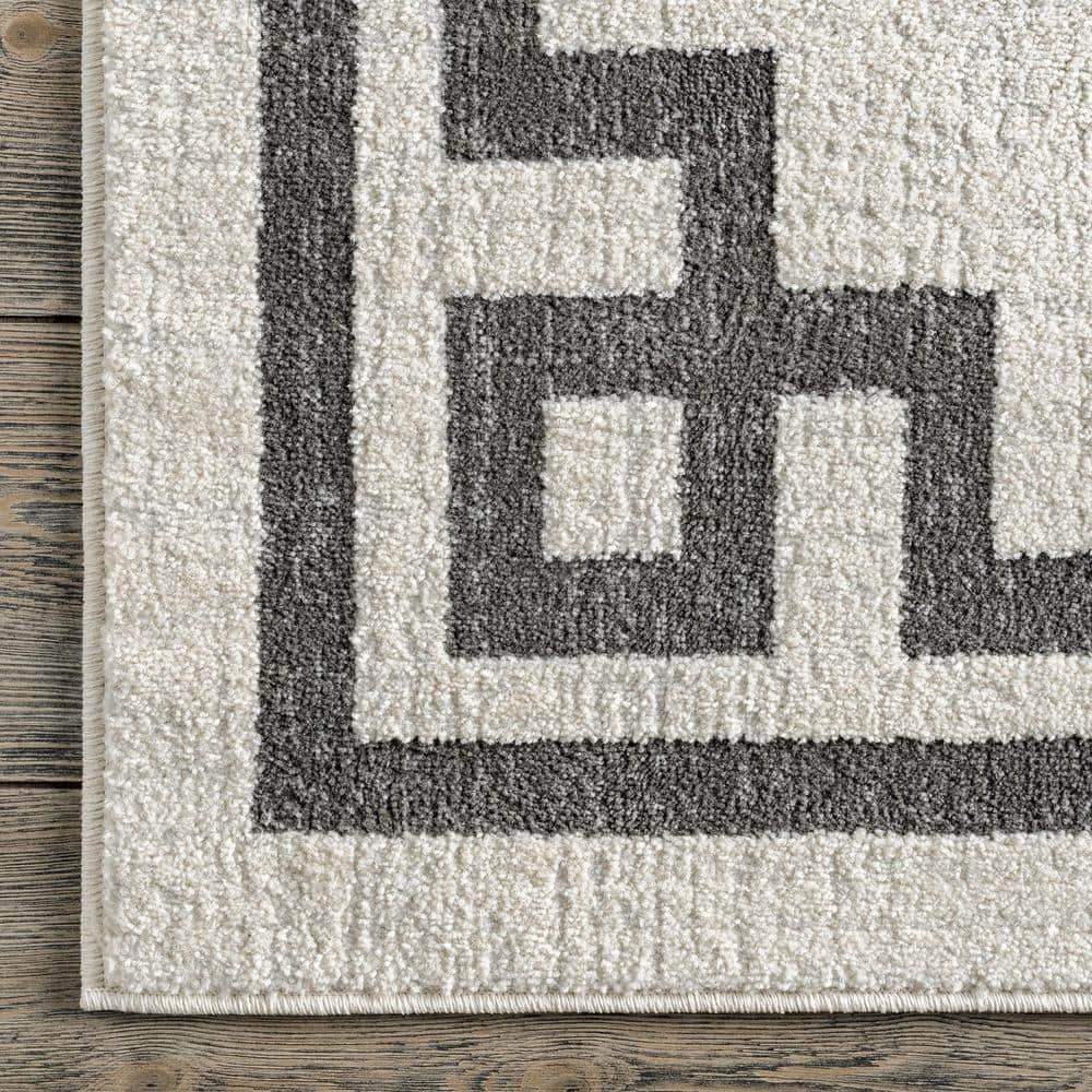 Beige and Black Rectangular Reversible Synthetic Area Rug, 5' x 7'