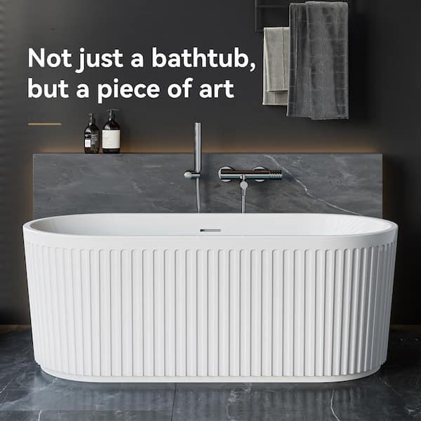 HOROW 67 in. x 31.5 in. Soaking Acrylic Flatbottom Freestanding