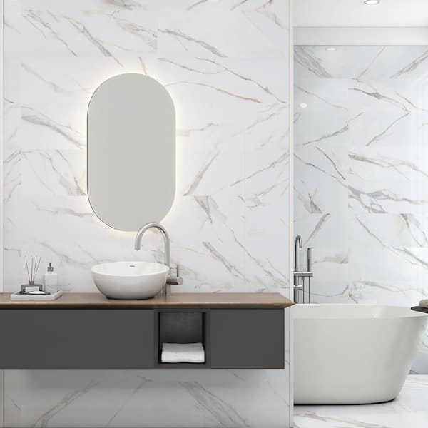 Turret Calacatta White 12 in. x 36 in. Glossy Ceramic Rectangular Wall Tile (14.53 sq. ft. /Case)