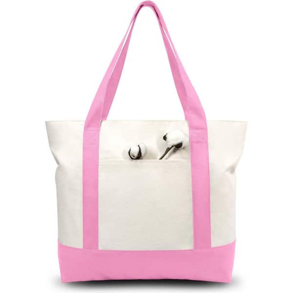 Pink Reusable Grocery Bag with an External Pocket, Reusable Grocery Shopping Bag, Top Zipper Closure, Daily Essentials
