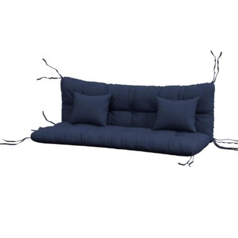 Replacement Rectangular Polyester Outdoor Bench Cushion, Tufted Swing Chair Seat Cushion with 2 Throw Pillows in Blue price history on PriceWatchPro