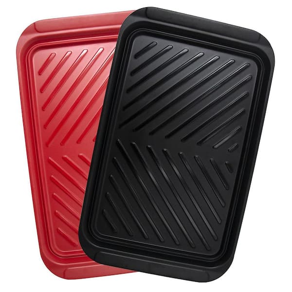 Black and Red Melamine BBQ Serving Tray Set with Dishwasher Safe Prep and Serve Platters for Raw and Cooked Food