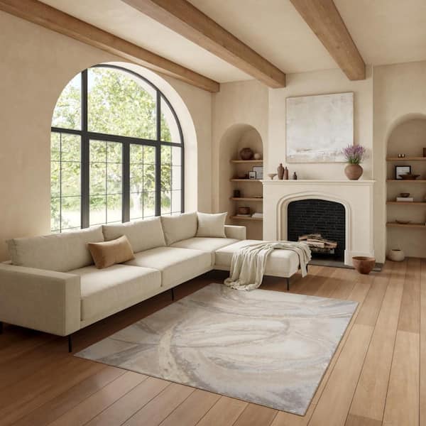 Brushstrokes Beige Grey 5 ft. x 7 ft. Brushstroke Contemporary Area Rug