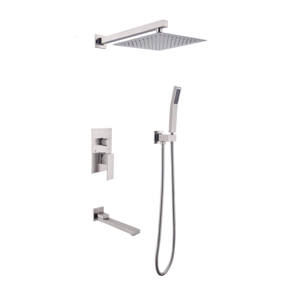 Large Brushed Nickel Dual Rain Shower Head with Handheld