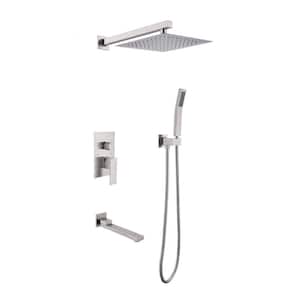 3-Spray Patterns 10 in. Wall Mount Rainfall Dual Shower Heads Bathroom Showers with Handheld and Spout in Brushed Nickel