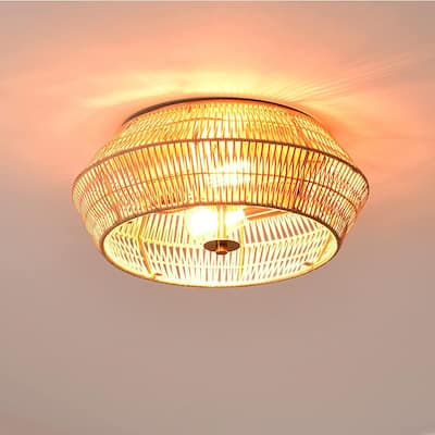 natural wicker and jute reyna flush mount ceiling light