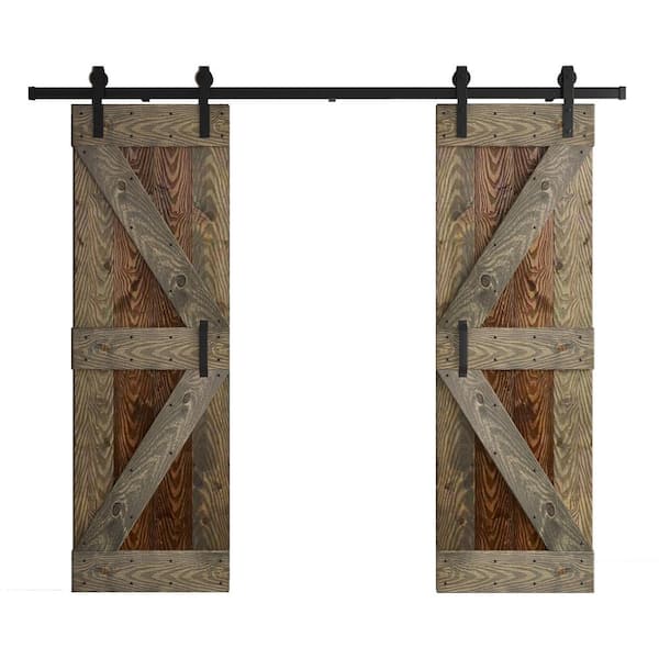 COAST SEQUOIA INC Coast Sequoia Embossing K Series 48 in. x 84 in. Dark Walnut/Aged Barrel Knotty Wood Double Sliding Door