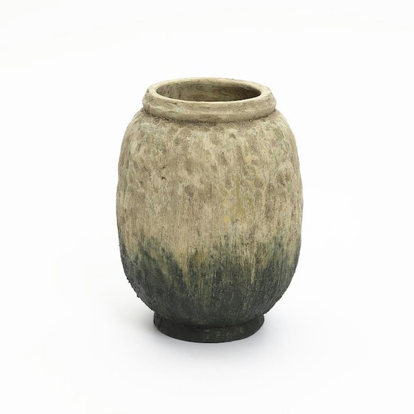 10 in. Tall Old-World Brown with Green Bottom Terracotta Round Vase