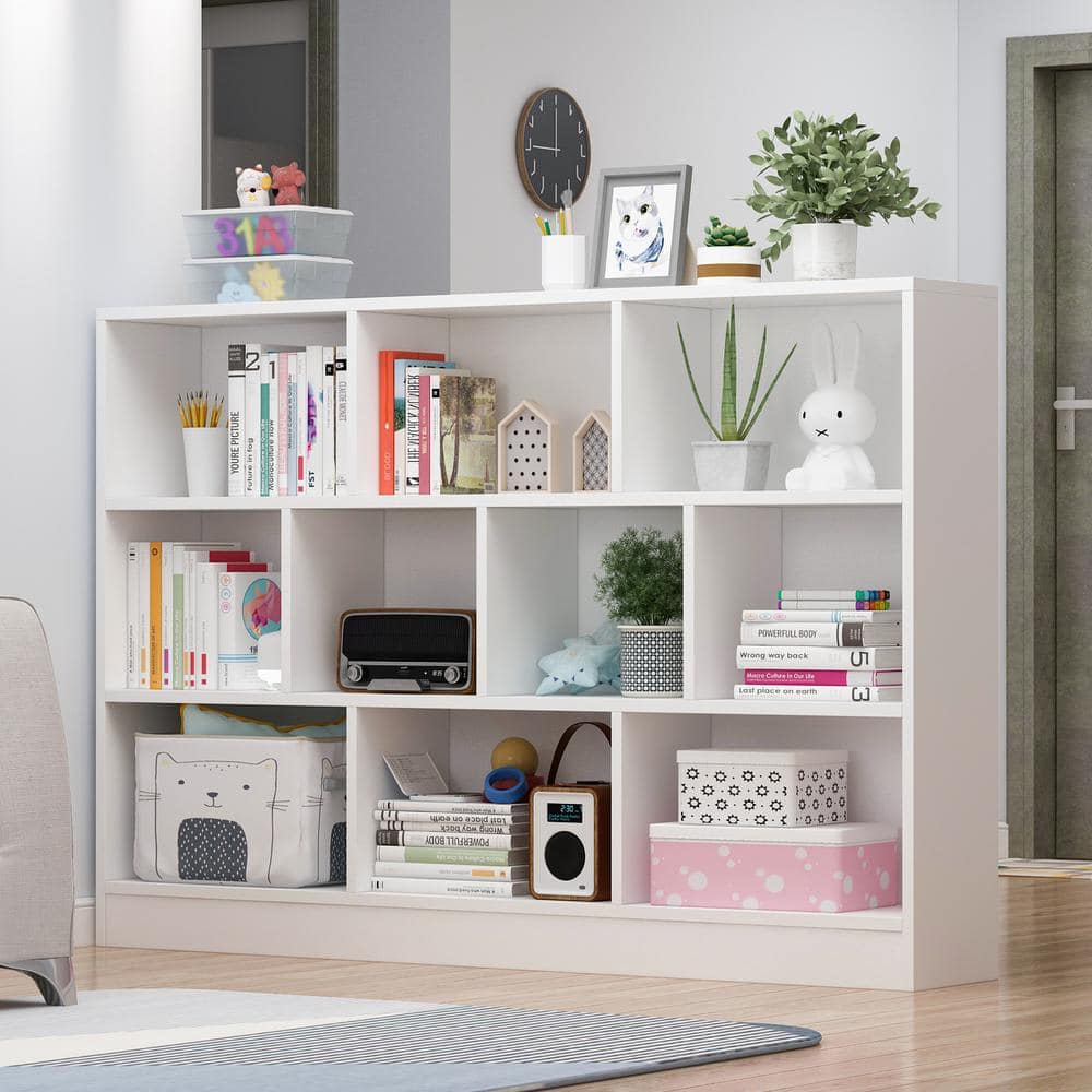 FUFU&GAGA 40.9 in. H x 55.1 W White Wood 10-Shelf Freestanding