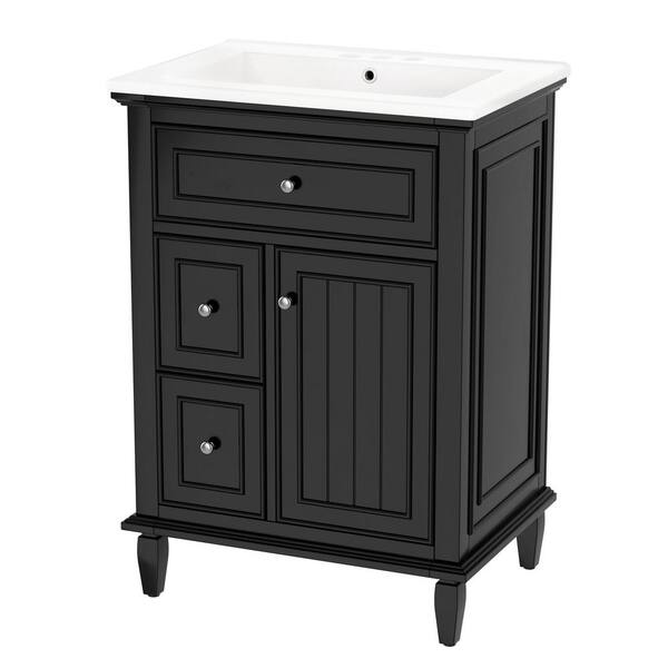 Ziyudura 24 in. Single Sink Freestanding Black Bath Vanity with