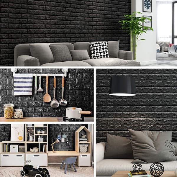 10-Pack Black Peel and Stick Waterproof Foam 3D Wall Panels, 14.5 sq. ft. Printable Faux Brick Wallpaper Sticker