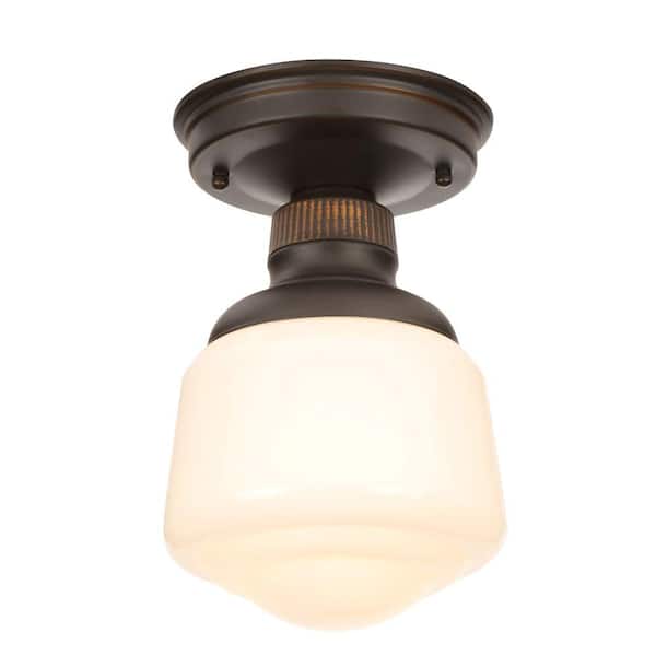 Hampton Bay Esdale 5 in. 1-Light Oil Rubbed Bronze Semi-Flush Mount with Milk Glass Shade