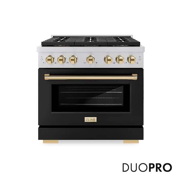 Autograph 36 in. 5.2 cu. ft. Paramount Gas Range with 6-Burners and Convection Gas Oven with Black Matte and Gold