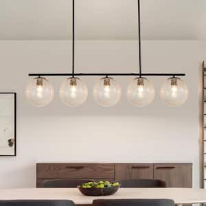 Shellman 5-Light Oil Rubbed Bronze Chandelier Linear Kitchen Island Pendant with Globe Hammered Glass Shades
