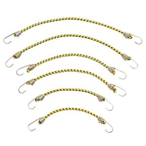 Assorted Size Yellow Bungee Cords with Hooks (6 Pack)
