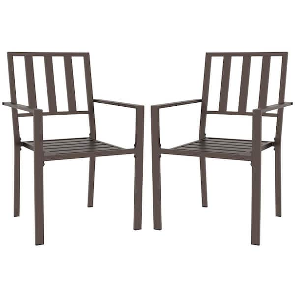 Outsunny Slatted Seat Dining Chair Dark Brown (Set of 2)