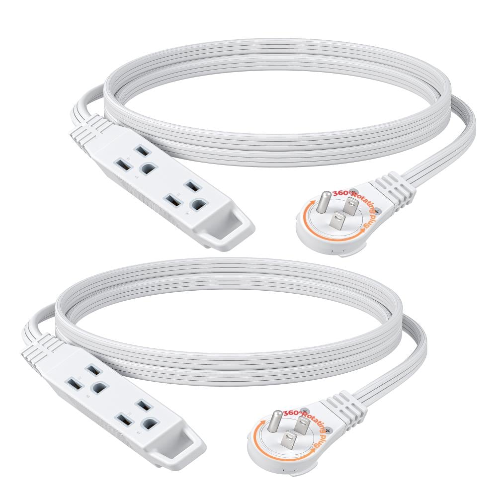 6ft. SPT-3,16 Awg /3Conductors Flat Power Cable, Indoor/Outdoor Extension Cord with 3Prong Ultra Thin Strip, White,2pack price history on PriceWatchPro