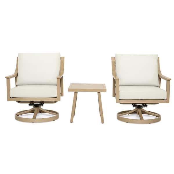 EliteCast 3-Piece Aluminum Patio Conversation Set with Beige Cushions