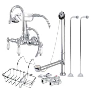 Vintage 3-Handle Wall Mount Claw Foot Tub Faucet with Supply Line and Drain in Polished Chrome