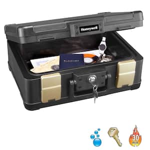0.24 cu. ft. Molded Fire Resistant and Waterproof Portable Chest with Carry Handle, Key and Double Latch Lock