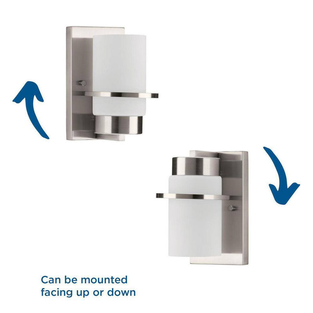 Brushed Nickel Cylinder Vanity Light with Etched Glass Shade