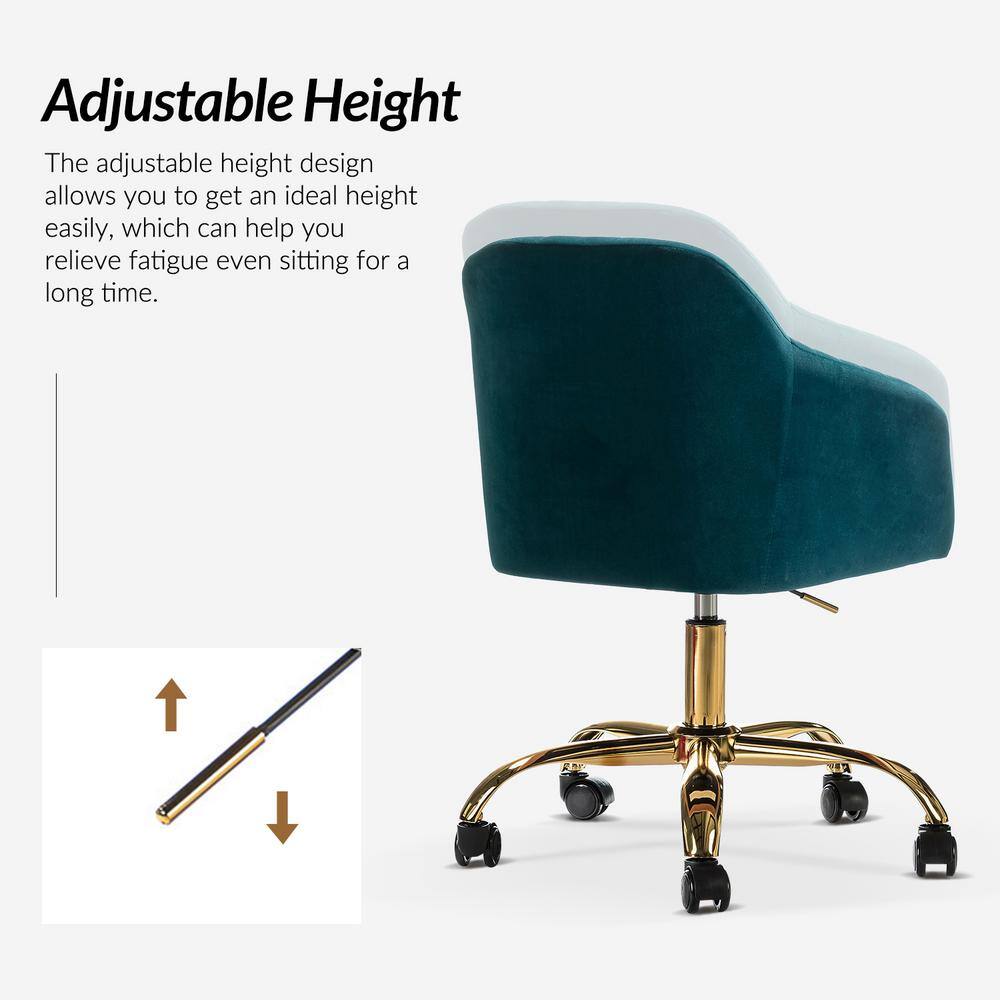 Teal Velvet Swivel Task Chair with Gold Metal Base