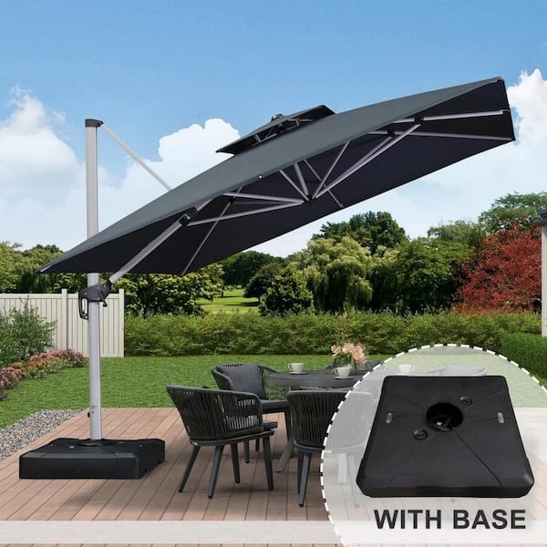 PURPLE LEAF 11 ft. Square High-Quality Aluminum Cantilever Polyester Outdoor Patio Umbrella with Stand, Gray