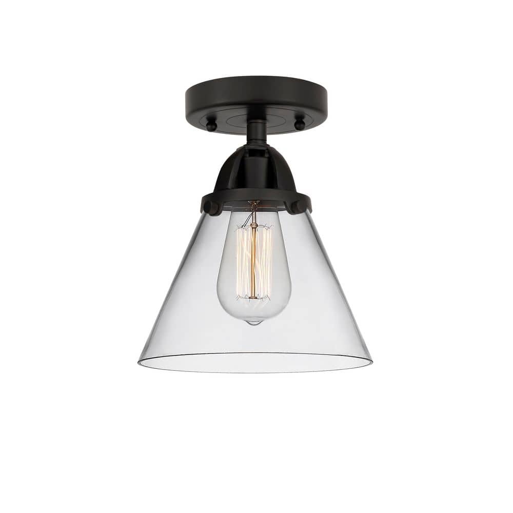 Cone 7.75 in. 1-Light Matte Black Industrial Semi-Flush Mount with Clear Glass Shade price history on PriceWatchPro