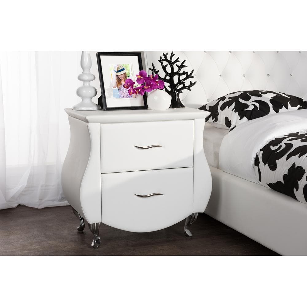 Erin Contemporary White Faux Leather 2-Drawer Nightstand