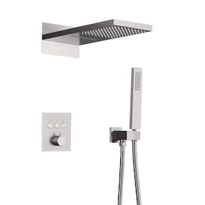 Single-Handle 3-Spray BathThermostatic Rainfall Dual Shower Faucet Wall Mount in Brushed Nickel (Valve Included)