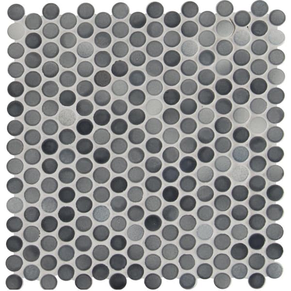 MSI Take Home Tile Sample-Grigio Mix Penny Round 4 in. x4 in.x0.24 in. Glossy Ceramic Mesh-Mounted Mosaic Tile(0.25 sq. ft.)