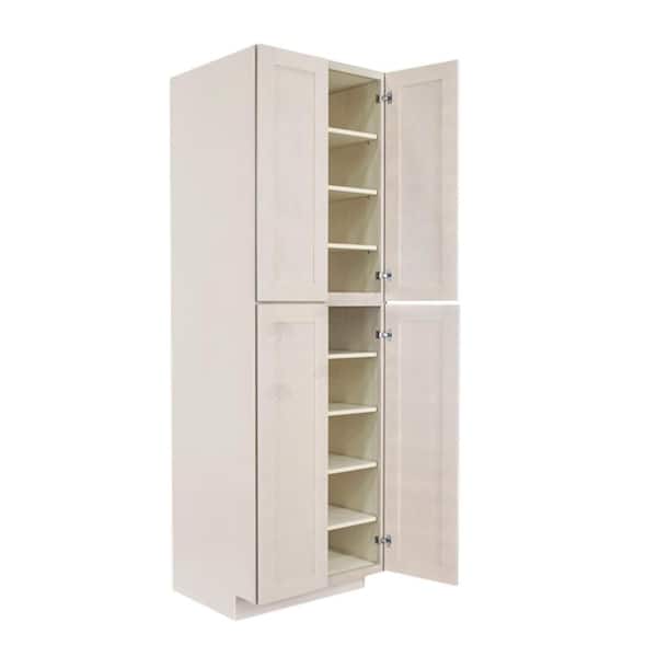 LIFEART CABINETRY Lancaster Shaker Assembled 30x90x27 in. Tall Pantry with 4 Doors in Stone Wash