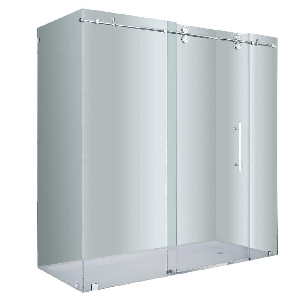 Langham 72" Frameless Clear Glass Sliding Shower Door with Stainless Steel Hardware