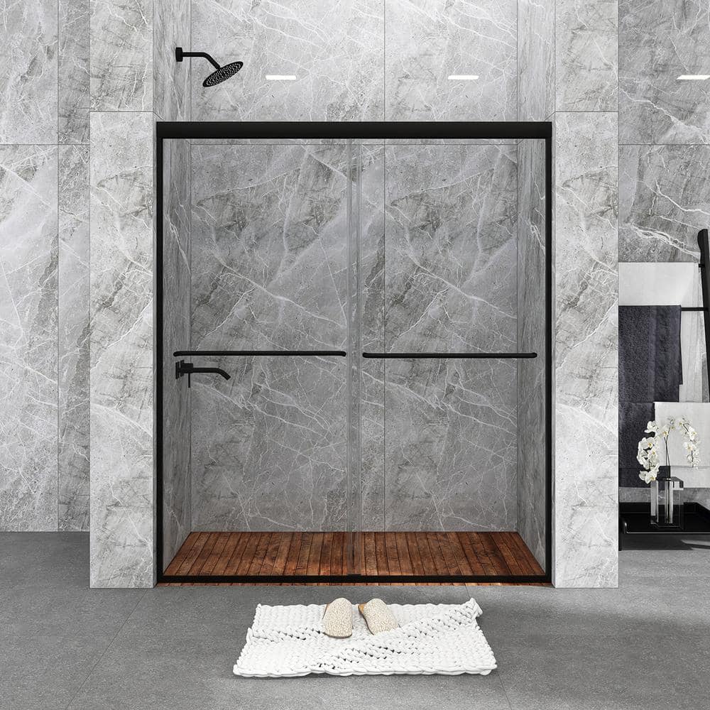 54 in. Matte Black Framed Sliding Shower Door with Clear Glass