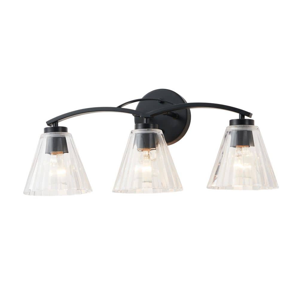 23.25 in. 3-Light Black Modern Bathroom Vanity Light with Clear Fluted Glass Shades price history on PriceWatchPro