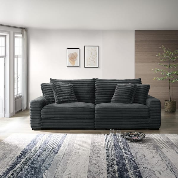 NEW CLASSIC HOME FURNISHINGS New Classic Furniture Embrace 99 in. Square Arm Polyester Fabric Rectangle Sofa in Charcoal 23-5482K-2NP