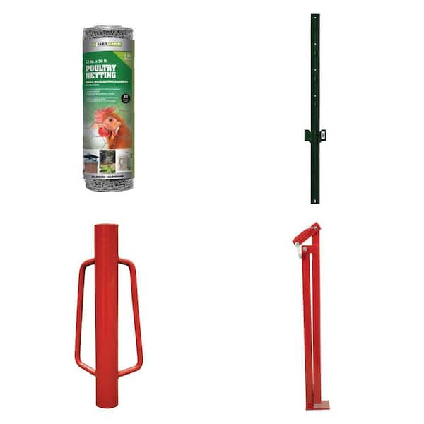 1 in. x 1 ft. x 50 ft. Poultry Netting, 1-1/4 in. x 3/4 in. x 3 ft. Steel U-Post, Post Driver and T-Post Puller