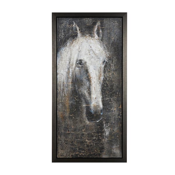 Litton Lane 1- Panel Horse Framed Wall Art Print with Textured Distressing 59 in. x 30 in.