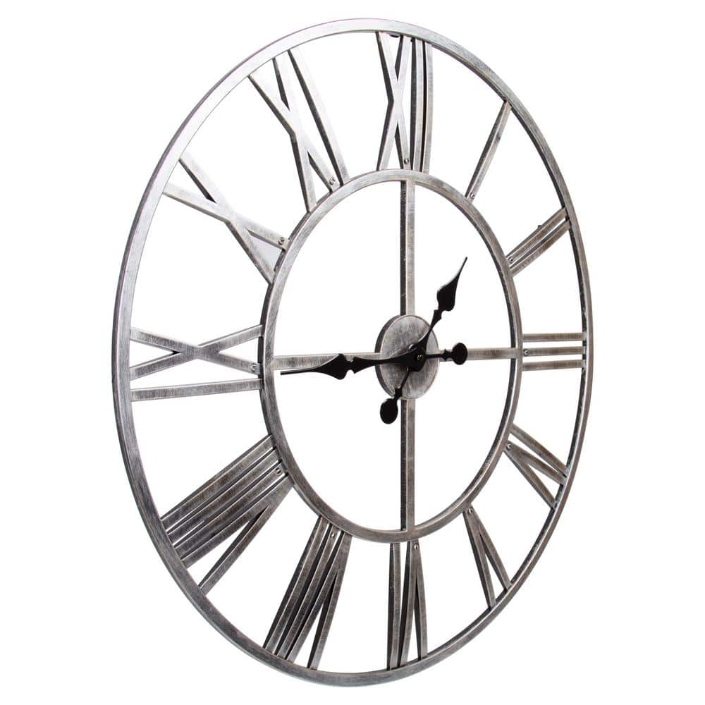 30 in. x 30 in. Silver Kiera Grace Round Jodie Decorative Plastic Wall Clock HO800978INT The