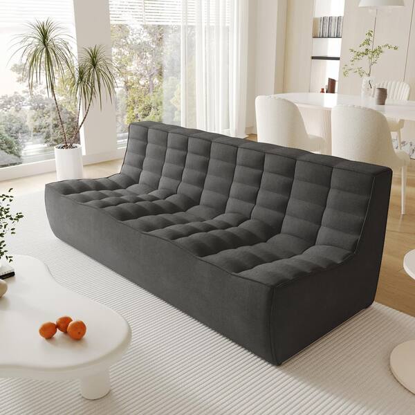 J&E Home 82.68 in. W Armless Linen Polyester Modular Reclining Sofa in. Black