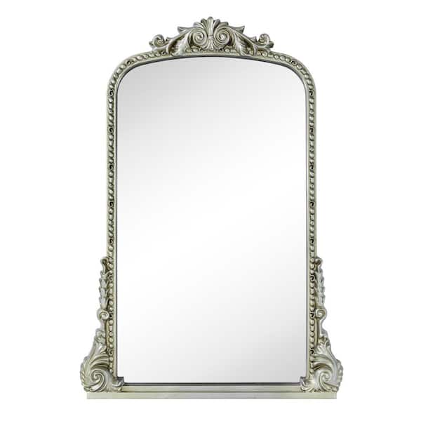 TEHOME Cummons 24 in. W x 35 in. H Small Baroque Ornate Arched Framed Wall Mounted Bathroom Vanity Mirror in Antiqued Silver