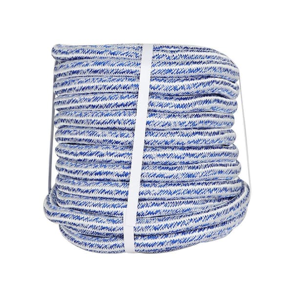 Double Braid Series 3/4 in. Polyester Rope Strong Pulling Rope 20000Lbs for Tree Work Camping Swings Blue White