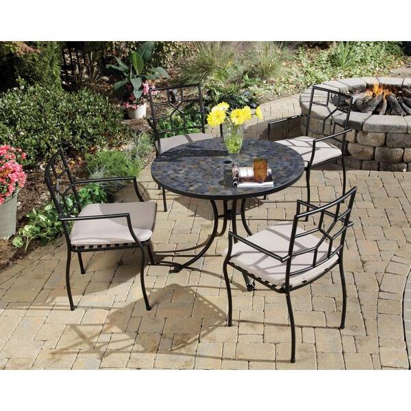 Home Styles Stone Harbor 40 in. Round 5-Piece Slate Tile Top Patio Dining Set with Cambria Chairs-DISCONTINUED