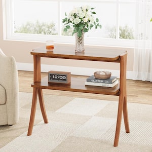 Kerlin 25.2 in. Brown Rectangle Engineered Wood End Table Side Table with 2-Tier Shelf