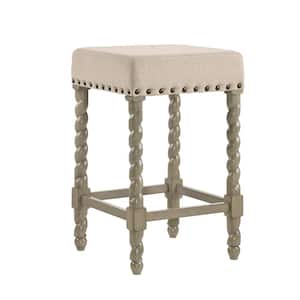 Remick 24 in. Weathered Gray Barley Twist Upholstered Stool