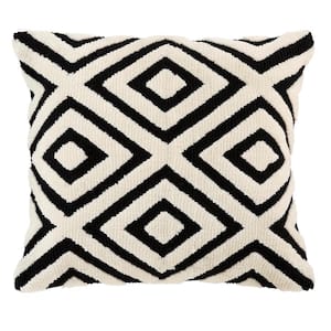 Black and Ivory Geometric Diamond Textured Shag 18 in. x 18 in. Square Decorative Throw Pillow
