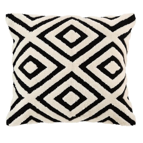 Home Decorators Collection Black and Ivory Geometric Diamond Textured Shag  18 in. x 18 in. Square Decorative Throw Pillow S00161061278 - The Home Depot