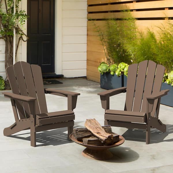 JEAREY Classic Brown HDPE Folding Plastic Adirondack Chair (1-Pack