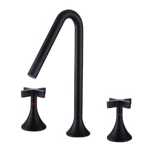 8 in. Modern Widespread Double Handle Bathroom Faucet with Rotary Hot/Cold Water Switch in Matte Black